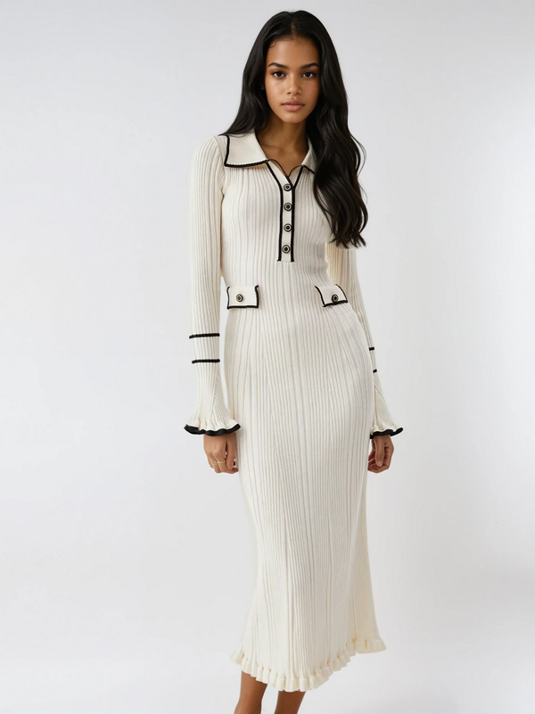Vestido Midi con Volantes y Contraste Estilo Oldmoney