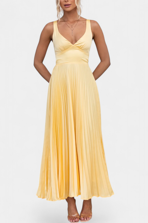 Vestido Plisado con Tirantes Arlena y Espalda Cruzada