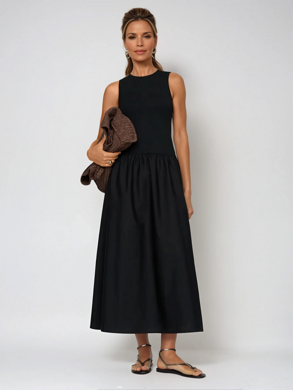Vestido Casual de Cuello Redondo con Costuras