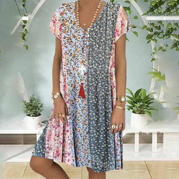 Noa | Vestido de Verano Boho con Estampado Floral y Corte A