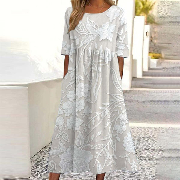 Maëlle – Vestido Midi Clásico con Estampado y Bolsillos Laterales