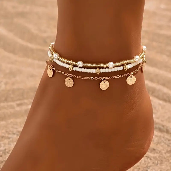 Conjunto de Pulseras de Tobillo Superpuestas de 3 Piezas