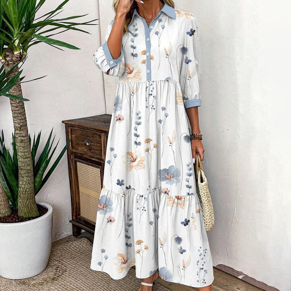 Elvienne | Vestido Maxi Fresco con Estampado y Cuello