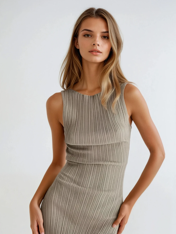 Vestido Acanalado Sin Esfuerzo