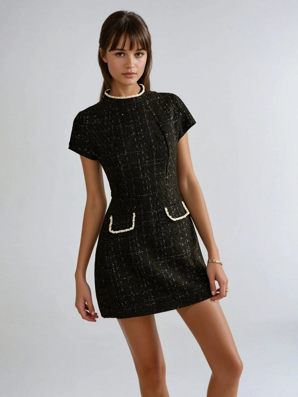 Vestido de Tweed Elegante de Corte Ajustado y Manga Corta