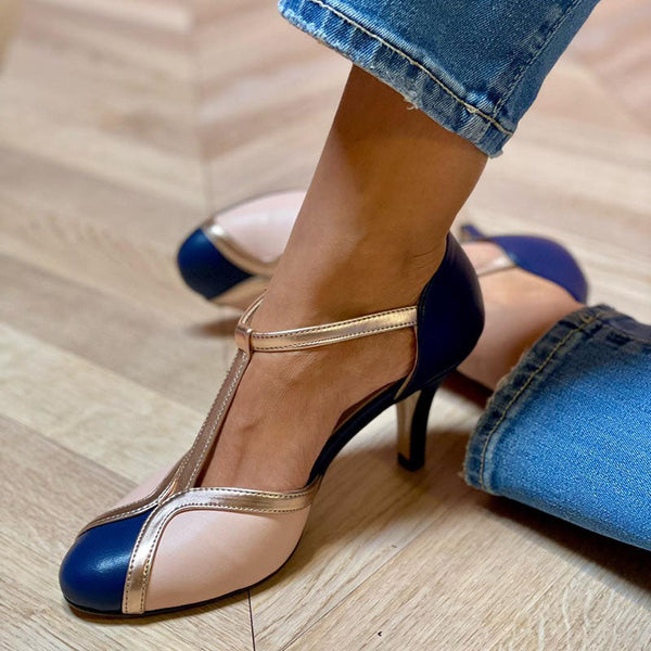 Alessia™ | Zapatos de tacón T-strap coloridos y cómodos con punta redonda