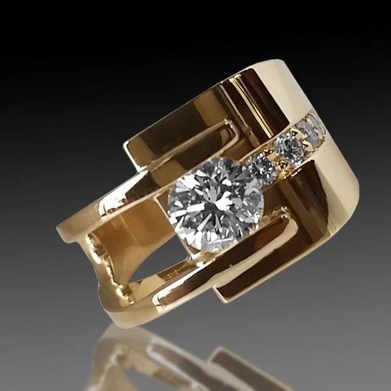 Anillo vintage en zirconio irregular dorado