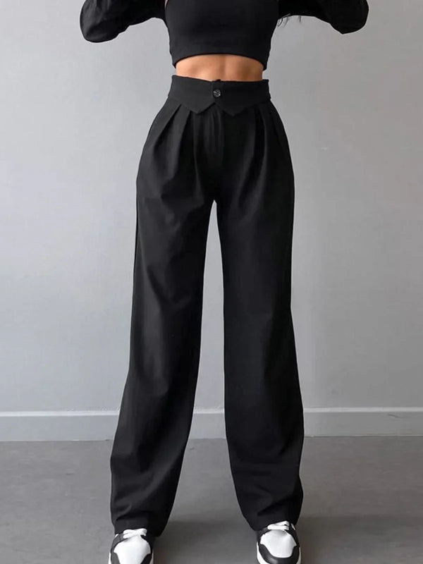 Pantalones de Vestir de Pierna Recta con Cintura Doblada