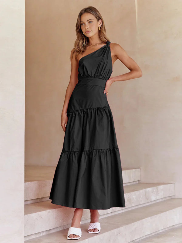 Vestido Midi Asimétrico con Nudo en el Hombro