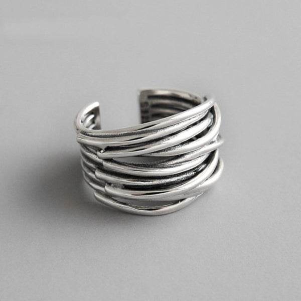 Anillo ajustable de plata esterlina 925 en capas