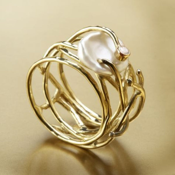 Samira - Bague en or fin et perles