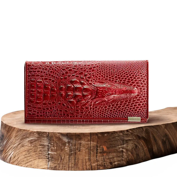 Elegante Cartera RFID Con Estampado de Cocodrilo