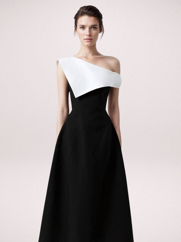 Vestido Off-shoulder Clásico en Blanco y Negro