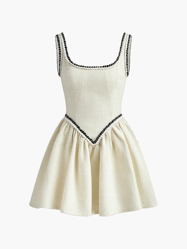 Vestido Elegante de Tweed con Pliegues y Tirantes