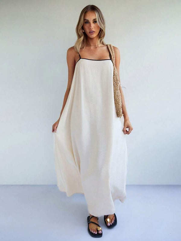 Vestido Elegante Estilo Casual Suelto con Tirantes de Color Contrastante