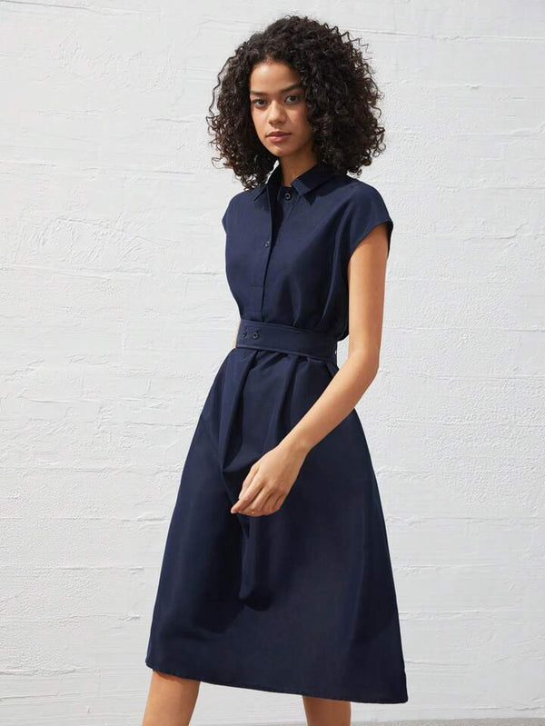 Vestido Midi Azul Marino Refinado