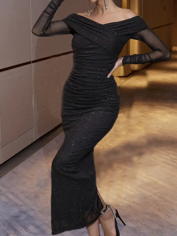 Vestido de Malla de Manga Larga con Top de Tubo