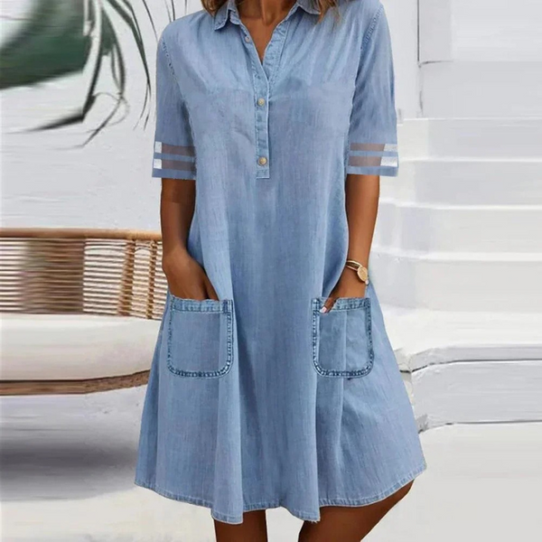 Jill | Vestido Mini de Denim con Bolsillos Laterales