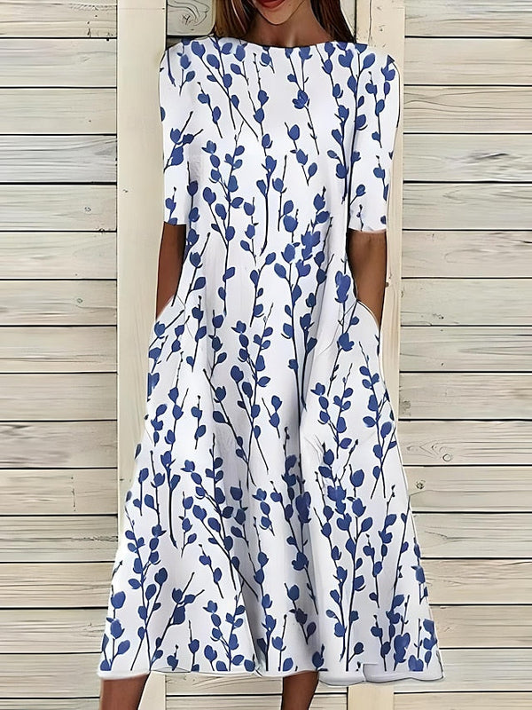 Céleste | Vestido midi de verano con flores costeras y cuello redondo