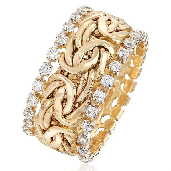 Anillo trenzado dorado con zirconia