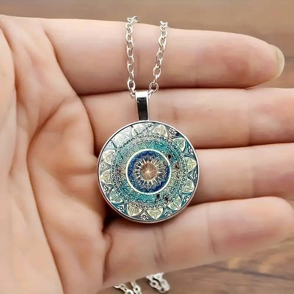 Collar vintage Mandala redondo azul