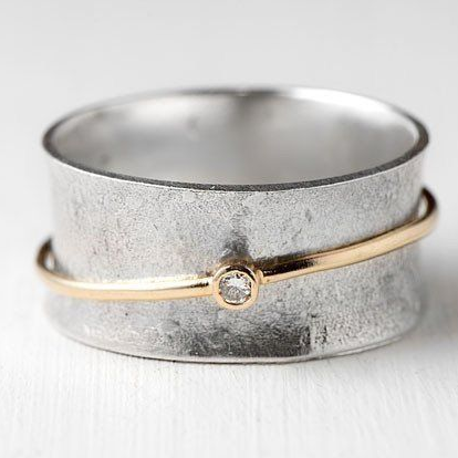 Anillo de Plata Zircón Vintage Línea Dorada