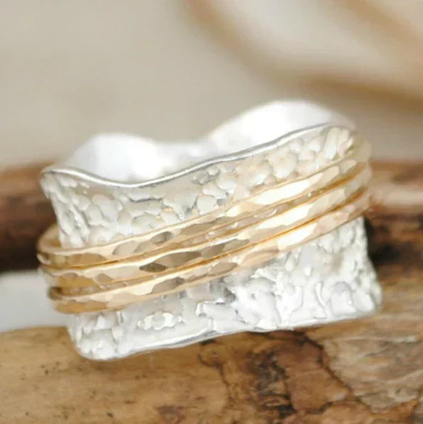 Anillo Vintage Spinner fino en oro y plata