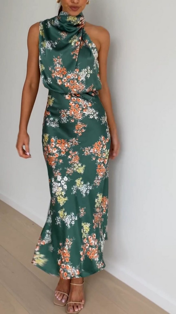 Vestido Maxi Floral Elegante de Cuello Alto